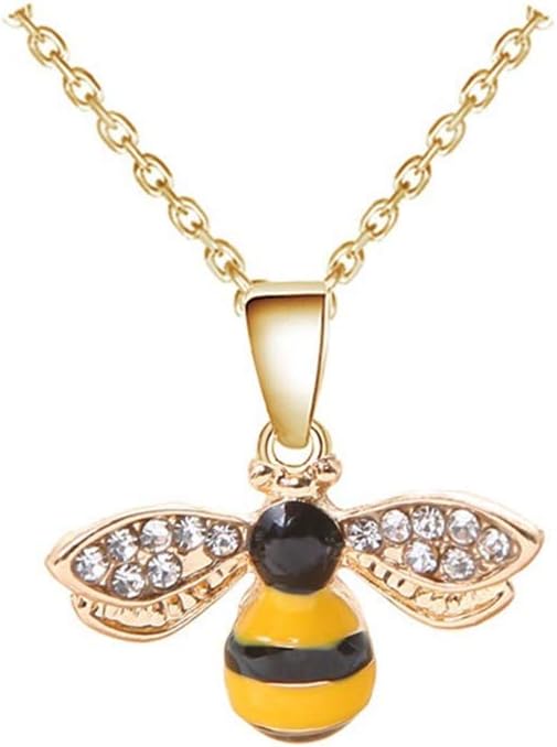 ALUOR Tiny Cute Gold Bee Pendant Necklace and Earrings Jewelry Set, Fashion Charm Crystal Rhinestone Enamel Honeybee Bumble Bee Pendant Jewelry Women - Image 2