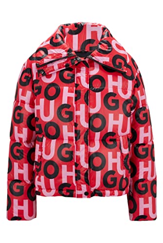HUGO Womens Fary-1 High-shine stacked-logo puffer jacket with oversized collar