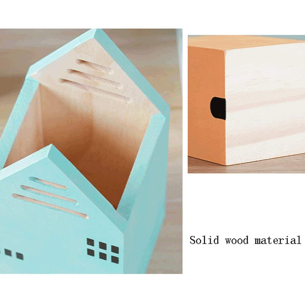 Portapenne Portapenne da scrivania in Legno, Piccola Scatola portamatite a Forma di casa, graziose Decorazioni per Il Desktop, Famiglia di Grande capacità (Giallo)