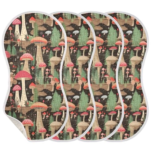 xigua Mushrooms Pattern Baby Burp Cloths for Newborn Boys and Girls 4 Pack, Soft & Absorbent Cotton Baby Burp Cloth, Baby Washcloths, Newborn Towel, Burp Rags3