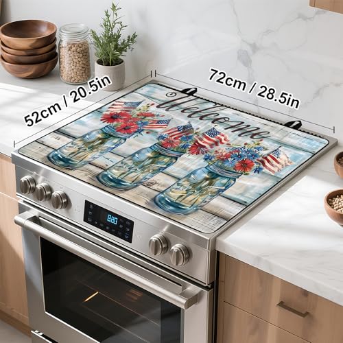 Image of Patriotic Stove Top Cover, Heat Resistant Electric Stove Protector Mat, Large Diatomite Kitchen Counter Mat, Independence Day Decor American Flag Kitchen Accessory (vase, 28x20 Inch)