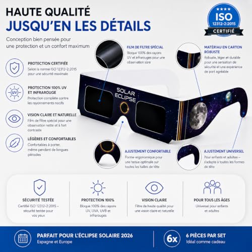 TK Gruppe Timo Klingler Lot de 6 lunettes d'éclipse solaire - Certifiées ISO 212312-2 - Lunettes pour éclipse solaire 2026 - Espagne et Europe - Lunettes de protection universelles – vue 6