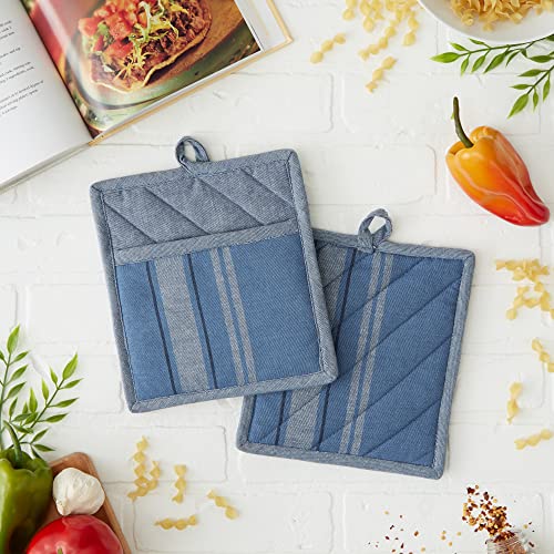 Dii French Stripe, Kitchen Collection, Chambray Blue, Potholders, 2 Count #TOP2