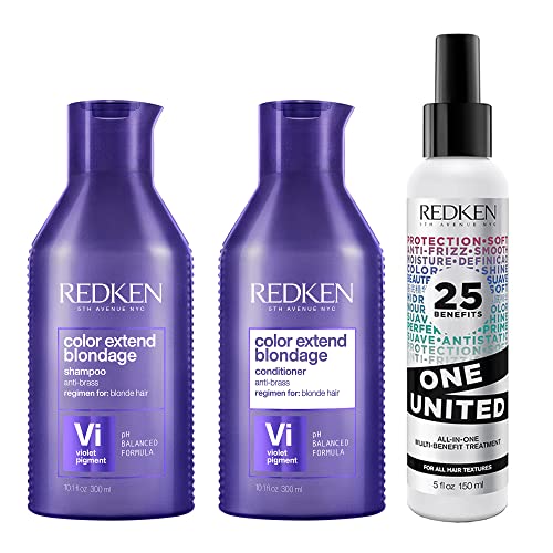 Image of REDKEN Blonde Bundle, Color Extend Blondage Shampoo and Conditioner 300 ml & One United 25 Multi-Benefits Leave In Conditioner and Treatment Spray 150 ml, for Blonde Hair