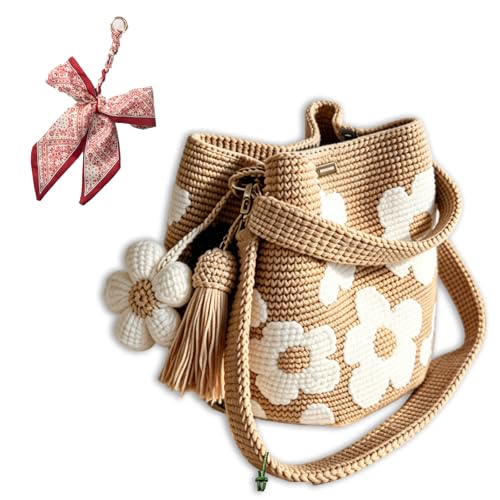 Aofithe Handmade Crochet Flower Tote Knit, Summer Vacation Travel Floral Purse Bag, Boho Beach Handbags, for Women Vacation (White)