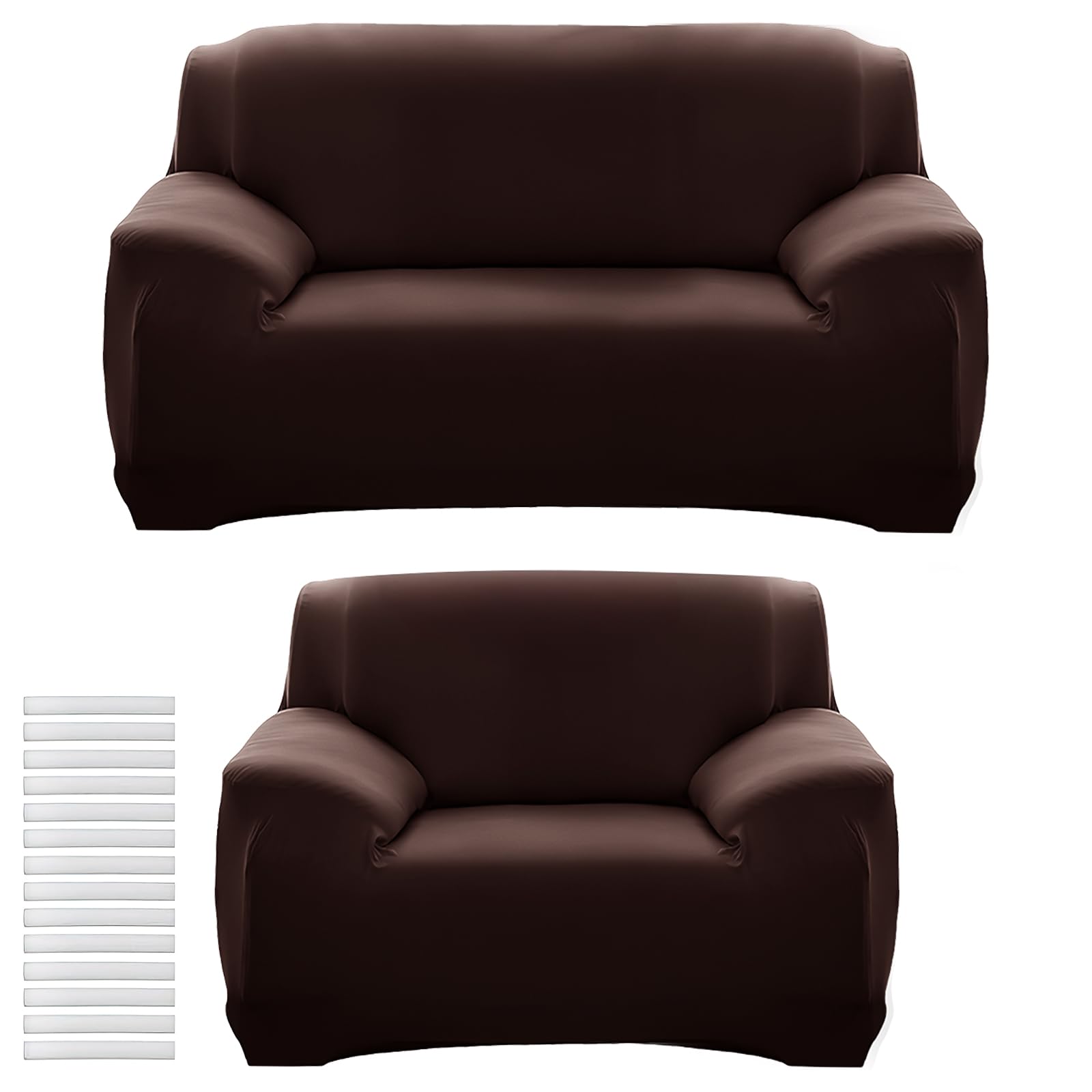 PQHIQ 2 Pcs Sofa Cover Stretch,Sofa Slipcovers High Stretch Sofa Covers 2-3 Seater Soft Sofa Protector Machine Washable Non Slip Couch Covers (Coffee)