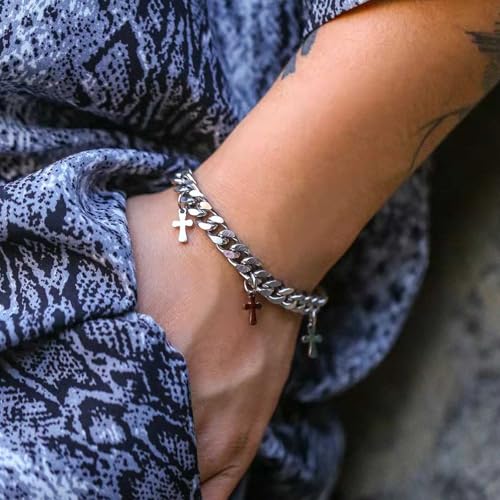 Pulsera cubana punk con cruces, acero inoxidable miniatura 5