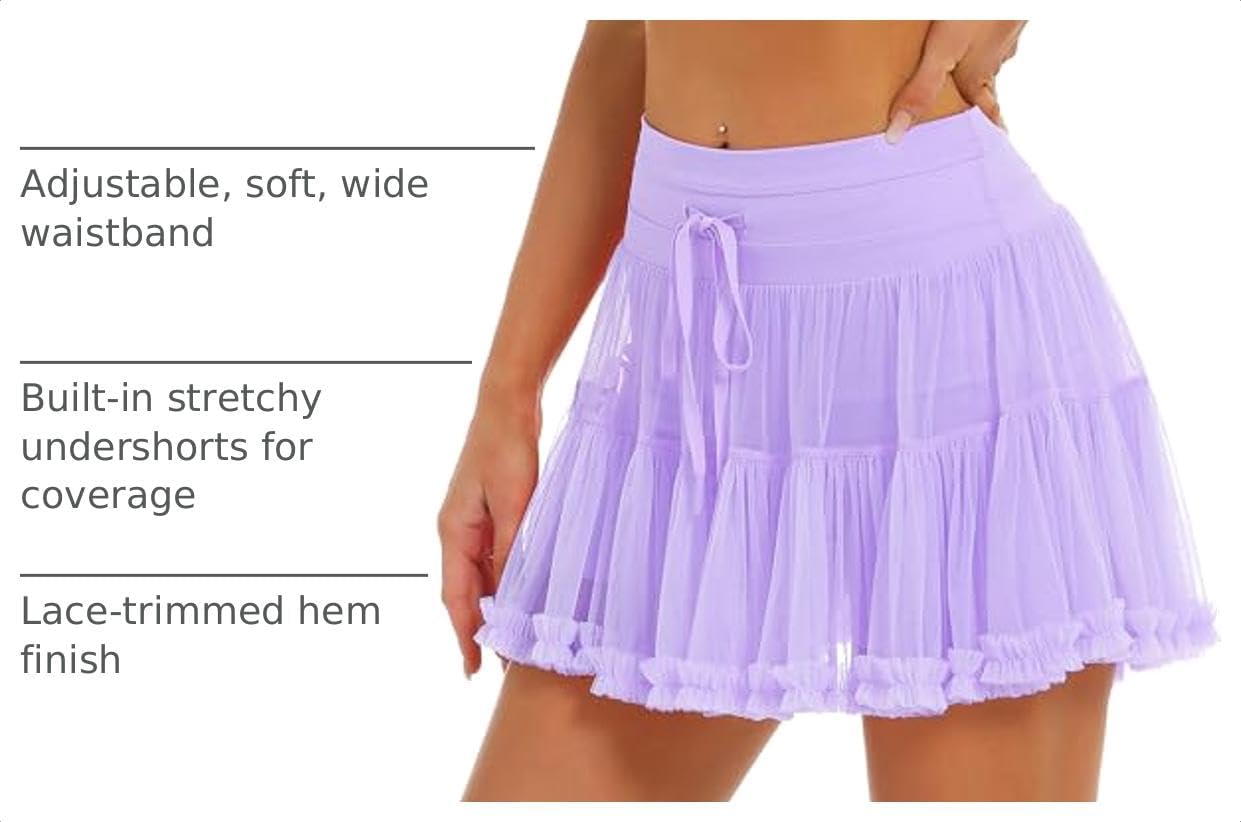 Stelle Womens Tiered Ruffle Tennis Athletic Skirts with Built in Shorts