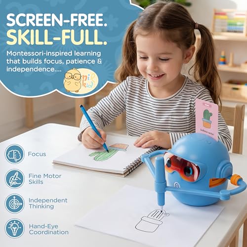 Drawing Robot for Kids, Automatic Educational Drawing Machine with Motorized Arm, 100 Drawing Cards & 16 Pens, Screen-Free STEM Learning Toy for 3 4 5 6 7 8 Year Old Boys & Girls, Rechargeable Gift - Image 3