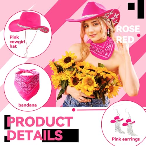 Image of SHENYI Cowgirl Hat and Bandana and Heart Sunglasses Glitter Rhinestone Star Cowboy Hat Western Sparkly Hats for Women Men