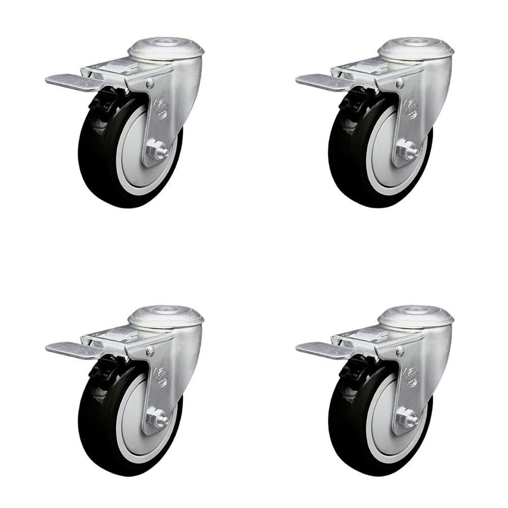 Polyurethane Swivel Bolt Hole Caster Set of 4 w/4