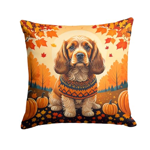 Caroline's Treasures DAC1038PW1414 Cocker Spaniel Fall Fabric Decorative Pillow Machine Washable, Indoor Outdoor Decorative Pillow for Couch, Bed or Patio, 14Hx14W