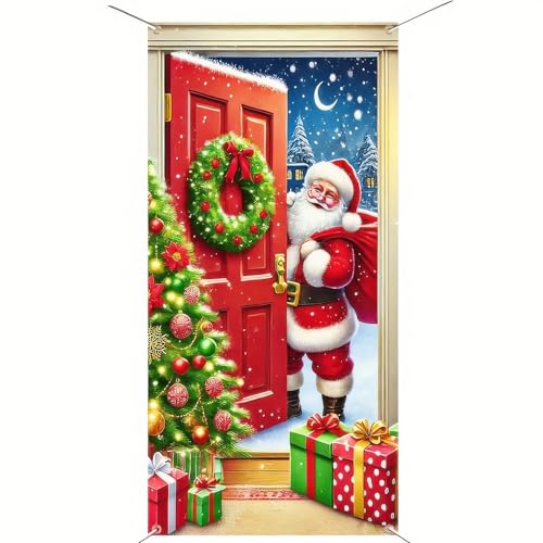 Image of BlissYard Christmas Door Cover Santa Photo Booth 35x71 Inch Polyester