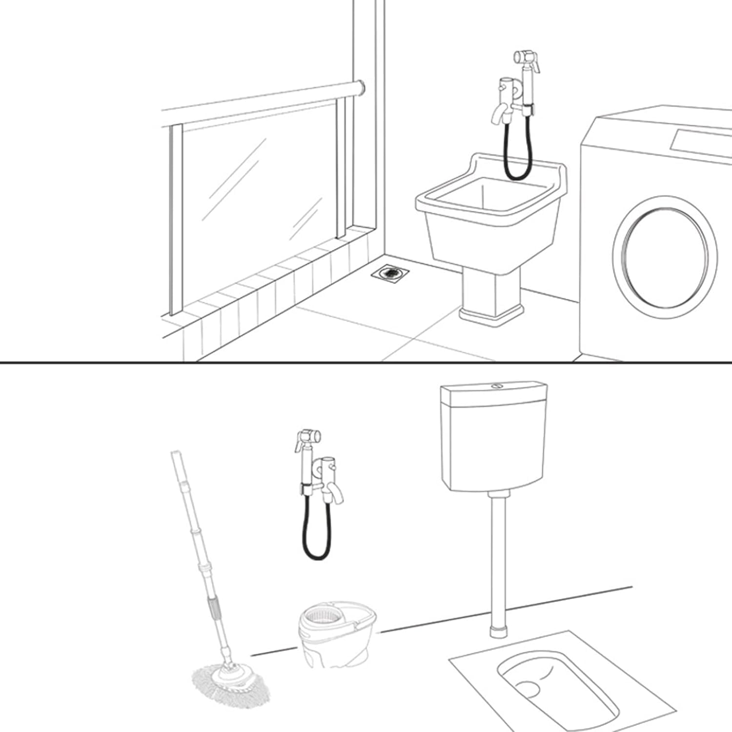 Toilet Bidet Kit Handheld Bidet Sprayer in Black - Toilet Shower Head with Hose Wall Mounted Toilet Shower — view 7