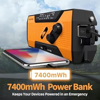 FosPower NOAA Emergency Weather Radio A1 7400mWh Portable Power Bank, AM/FM, USB/Solar/Hand Crank Charging, Battery Operated, SOS Alarm & Flashlight for Indoor/Outdoor Emergency - Orange
