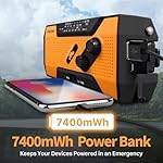 FosPower NOAA Emergency Weather Radio A1 7400mWh Portable Power Bank, AM/FM, USB/Solar/Hand Crank Charging, Battery Operated, SOS Alarm & Flashlight for Indoor/Outdoor Emergency - Orange - Image 3