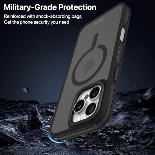 Image of eller sante Elementrix Back Cover Case for iPhone 16 Pro Max Scratch Resistant Camera Screen Protector TPU Shockproof 10ft Drop Protection Support Mag-Safe Wireless Charging- Black