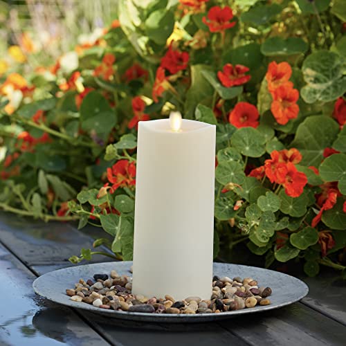 Image of Luminara Outdoor Flameless LED Ivory Candle Melted Edge 3.75 inch x 9 inch Real Moving Flame Battery Operated Timer Plastic Weather-Resistant
