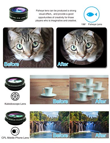 Phone Camera Lens Kit 10 in 1 for iPhone Samsung Pixel Android, 22X Telephoto Lens, 0.63Wide Angle Lens&15X Macro Lens, 198° Fisheye Lens,Kaleidoscopes, CPL+Tripod，for Most Smartphone - Thumbnail 4