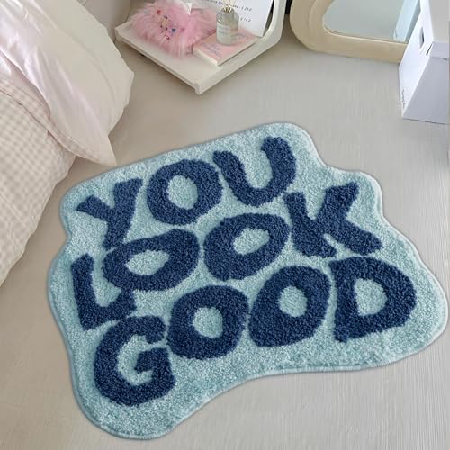 Urtlmaji Large You Look Good Rug Blue Bath Mats for Bathroom, Cute Bathroom Rugs Non Slip Washable Funny Bath Rugs Microfiber Plush Preppy Cool Absorbent Shower Rug for Bedroom Sink 39"x30"