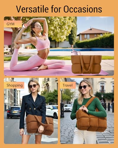 Image of Herald Puffer Tote Bag for Women, Large Quilted Puffy Handbag Lightweight Satchel Purse with Cup Holder & Compartment