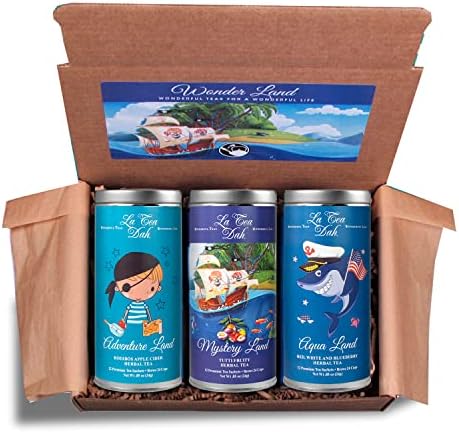 Little Pirates Tea Assortment by La Tea Dah | Caffeine Free Tea Gift Sets for Children | Herbal Tea Variety Pack for Birthday, Tea Party, or Baby Shower | Boys Tea Set (36 Decaf Tea Sachets)