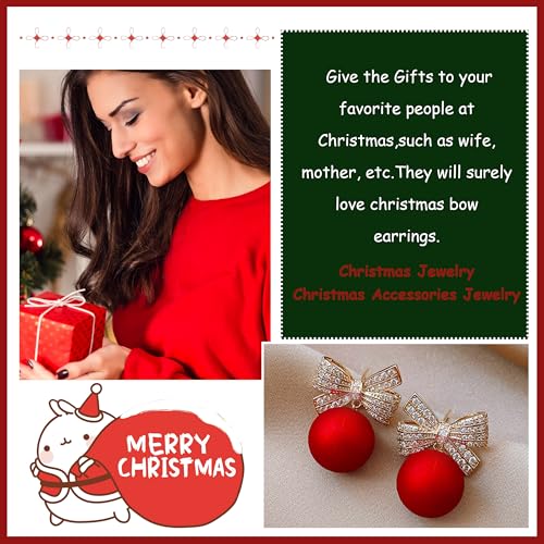 Christmas Earrings for Women Rhinestone Pearl Bow Earrings Holiday Jewelry Gifts Christmas Outfits for Women Stocking Stuffers4