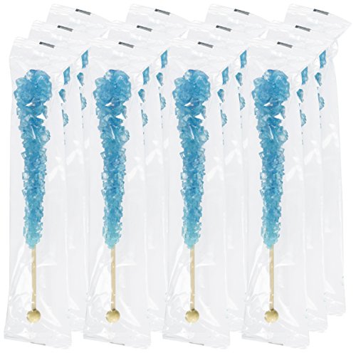Blue Rock Candy Crystal Sticks - Blue Raspberry Flavored - 12 Indiv. Wrapped #TOP7