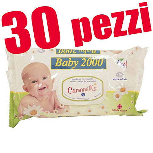 30 CONFEZIONI da 72 SALVIETTE BABY 2000 per NEONATI IMBEVUTE AL PROFUMO DI CAMOMILLA SENZA ALCOOL - DETERGENTI per BAMBINI MADE IN ITALY