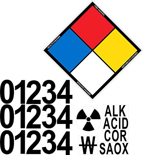 Outdoor/Indoor Custom NFPA Adhesive Vinyl Label Kit with Blank Placard, Numbers Digits & Hazard Symbols - 14" Tall Diamond (Point to Point) Black, Blue, Red, Yellow on White Glossy Vinyl