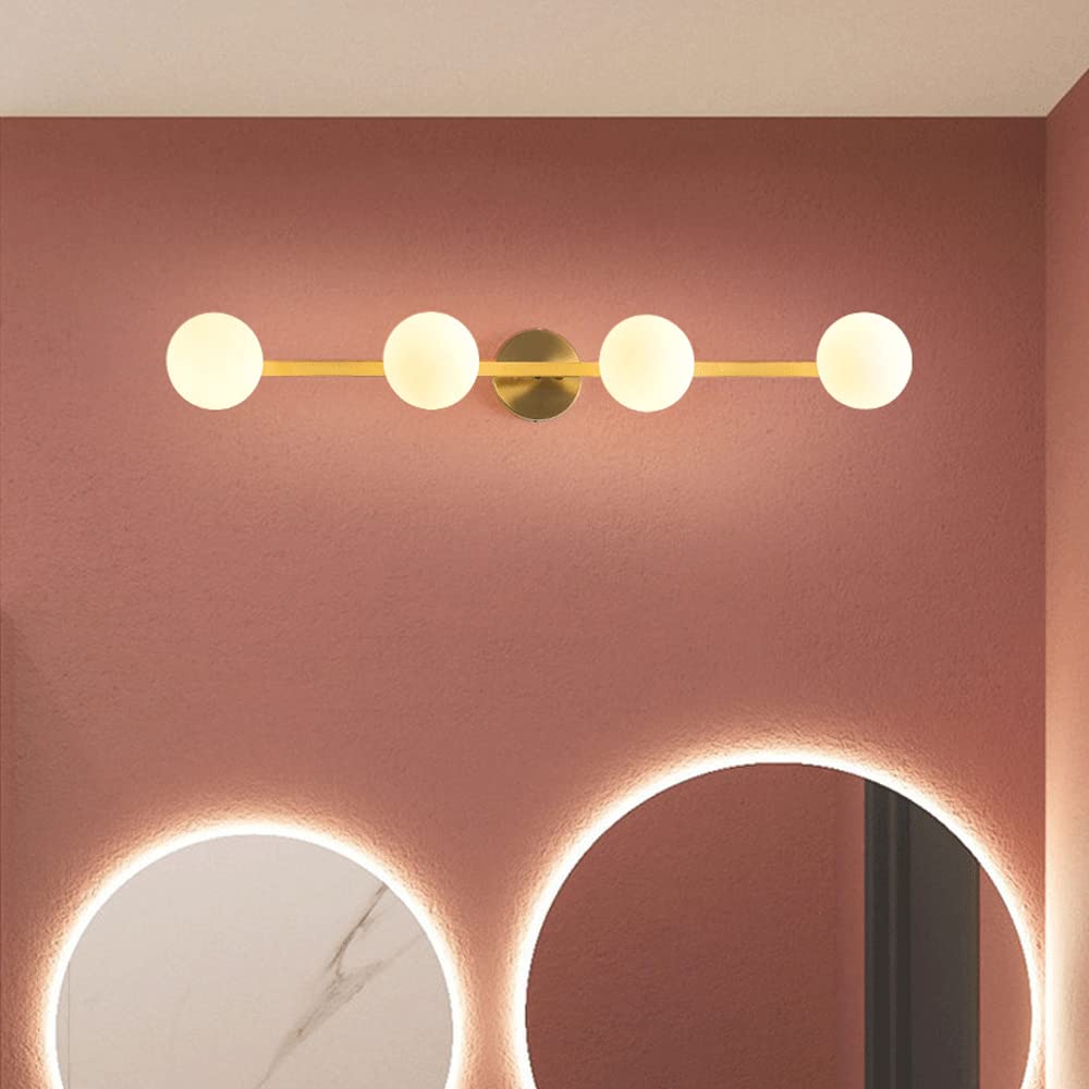 Lampade da Bagno Moderne, Lampade da Bagno G9 con Finitura Oro E Globo in Vetro Satinato, Lampade da Bagno in Rame per Soggiorno, Camera da Letto, Oro A 3 Luci, Oro A 4 Luci