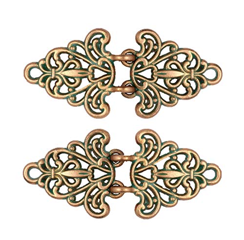 Bezelry Filigree Trivet Hook And Eye Cloak Clasp Fasteners Pack Of 4 Pairs 64Mm X 29Mm Fastened. (Copper Green) #TOP8