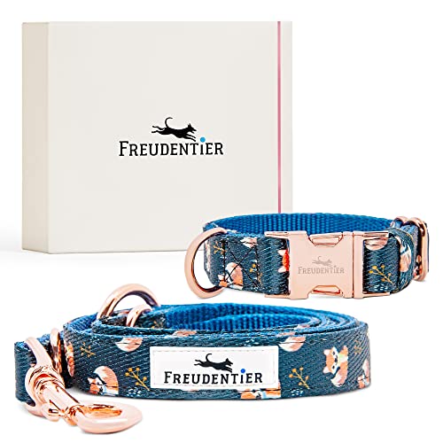 Freudentier® Hundehalsband & Hundeleine (2m) im Set | Inkl. Geschenkbox | Wundervolles Design | Absolut Winterfest - Leine & Halsband verstellbar