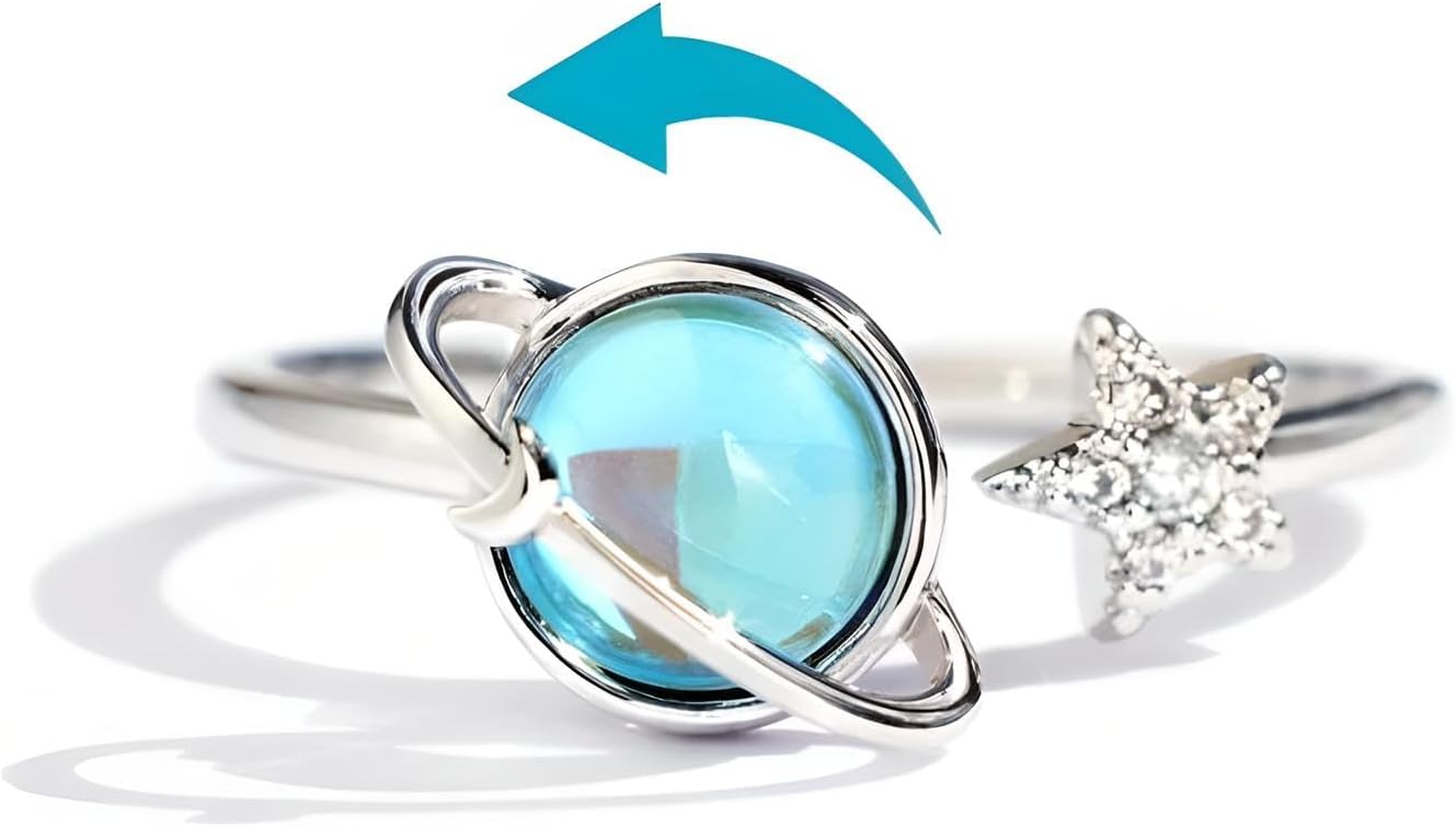 925 Sterling Silver New In Spinning Opal Planet Moon Star Fidget Rings for Women Aesthetic Stress Relief Spinner Anxiety Ring Anillos, Fidget Ring Women, Fidget Rings For Anxiety, Spinner Ring Women