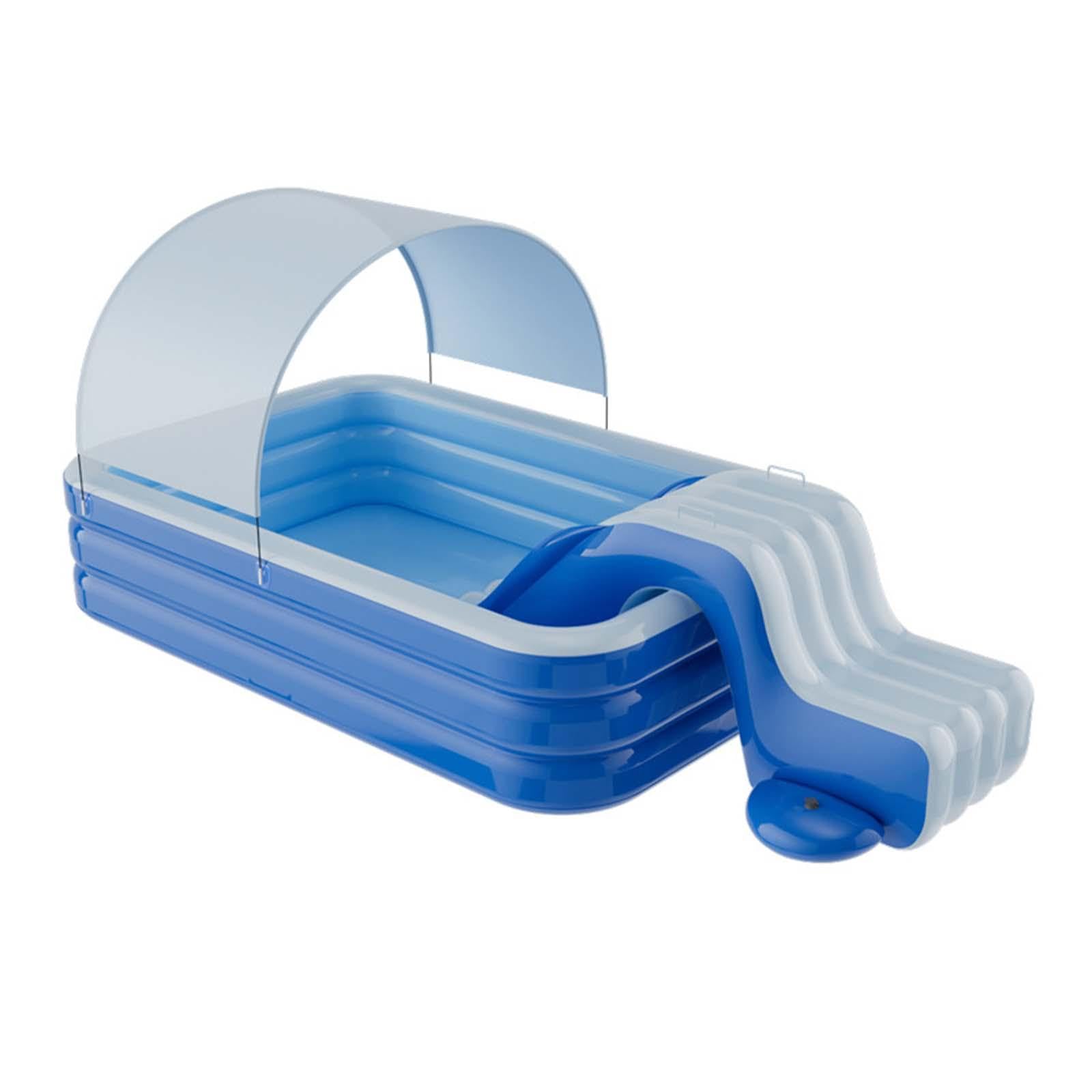 Tobogán Inflable, Centro de Juegos Inflable, Escalones Anchos, Fácil de Inflar, Divertido Juguete para Piscina en El Jardín, Patio Trasero Y Fiestas D, Azul Y Blanco