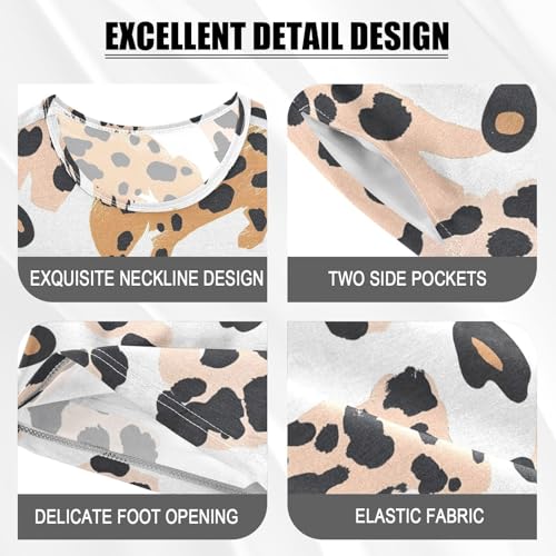 ALAZA Leopard Animal White Pajamas Short Sleeve 2 Piece Sleepwear Top and Bottom Pajama Set Unisex4