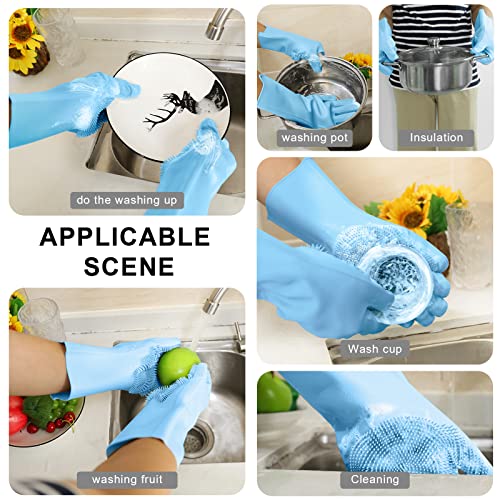 Dishwashing Gloves For Kitchen, Silicone Dishwashing Gloves Reusable Rubber Cleaning Gloves, Dishwashing Gloves Silicone Glove Brush, Washing Gloves For Housework, Car, Bathroom, Clothes, Pet (Blue) #TOP3