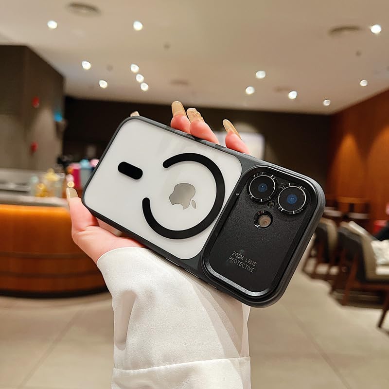 Image of LuxuryKase Magnetic Clear Case for iPhone 16 | MagSafe Compatible | Slim Protective Cover | Shockproof Bumper | Anti Yellow Transparent Back | Camera Guard Design - Black