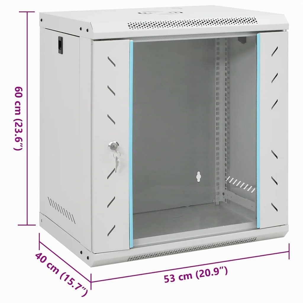vidaXL Armadietto di Rete a Parete 12U da 19" IP20 53x40x60 cm, Armadio di Rete Montato a Parete, Armadio Dati, Supporto di Rete