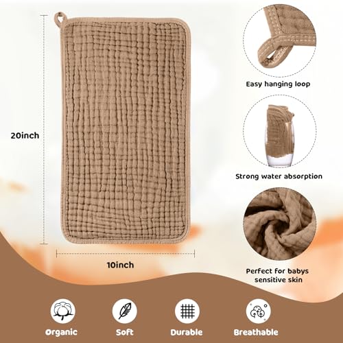 Image of Tallew 8 Pack Muslin Burp Cloths and Baby Bibs for Boy Girl 20 inch x 10 inch Cotton Baby Bandana Drool Bibs Muslin Burp Cloths Absorbent Rag for Newborn Toddler Infant Gifts(Brown Series)