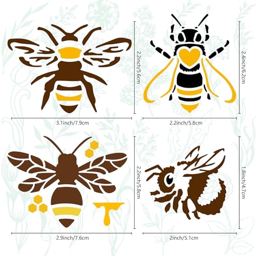 GORGECRAFT 8 Styles Bee Stencils Reusable Metal Honeycomb Honey Stainless Steel Templates for Painting on Wall Furniture Fabrics Scrapbooking Wood Burning Pyrography Engraving Art Crafts - Image 3