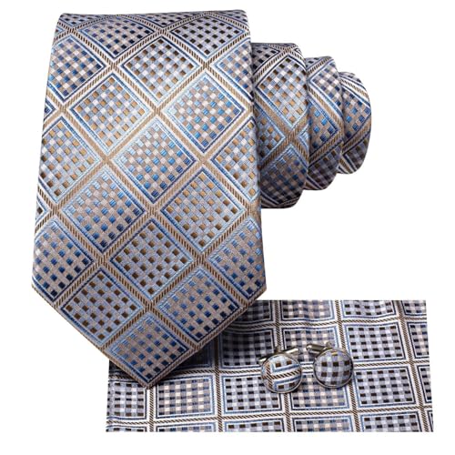 Image of Dubulle Mens Paisley Floral Silk Tie for Men Striped Necktie and Pocket Square Cufflinks Set Wedding Business