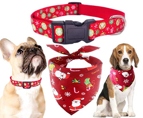 Moonpet Weihnachts-Hundehalsband-Schal-Set - Premium verstellbares Nylon-Hundehalsband für kleine, mittelgroße und große Hunde Cover