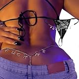 ZSXZCGSB Sexy Underwear for Women, Lace Thongs with Sparkling Letter Charms, Fun and Flirty Panties for Women Sexy