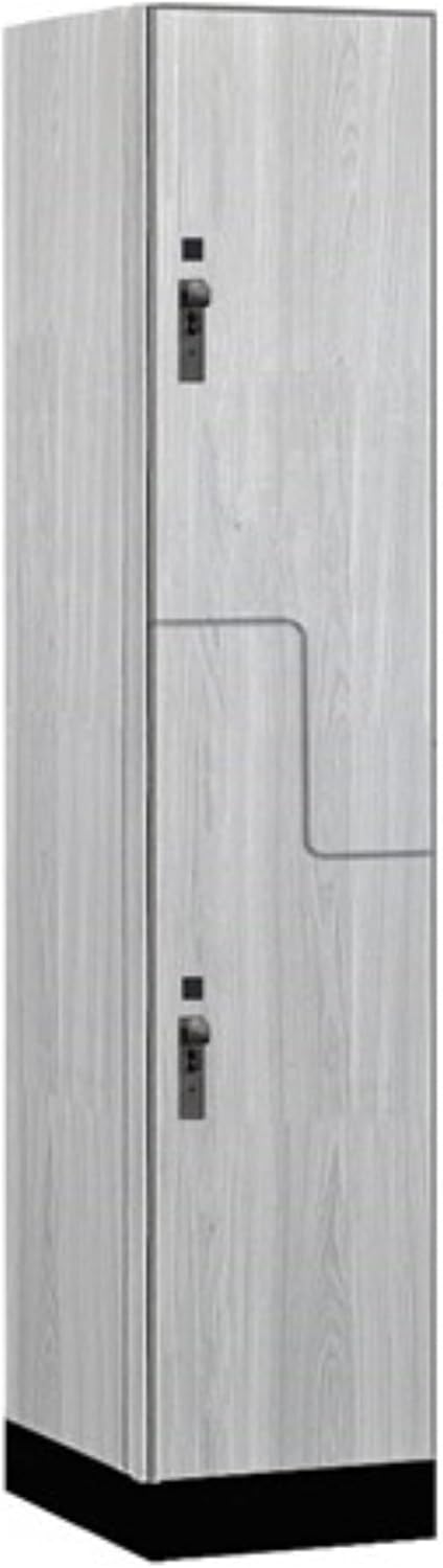 Salsbury Industries 15" Wide Premier Wood Locker-Double Tier 'S' Style-1 Wide-6 Feet High-21 Deep-Silver Teak-Black Hasps