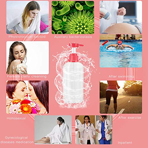 Vaginal Cleansing Douche,Norbase 600ml Douche Cleaner Reusable Manual Pressure Cleaning System Portable Kit with 5 Nozzles,Water Colon Cleansing Detox