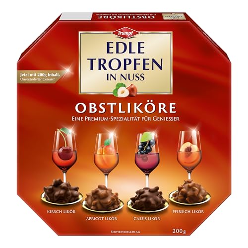 Edle Tropfen in Nuss Obstliköre 200g flüssig gefüllte Schokoladenpralinen mit Milchschokoladen-Überzug und knackigen Haselnuss-Splittern