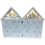 Extra-large Christmas Wooden Advent Calendar House with Drawers and Led Lights Countdown to Christma