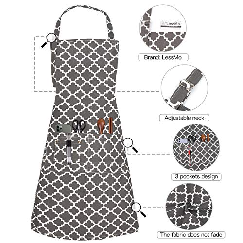 Lessmo Kitchen Cooking Aprons With 3 Pockets For Men Women - Cotton Adjustable Professional Grade Chef Apron For Kitchen, Bbq & Grill (Dark Gray) #TOP2