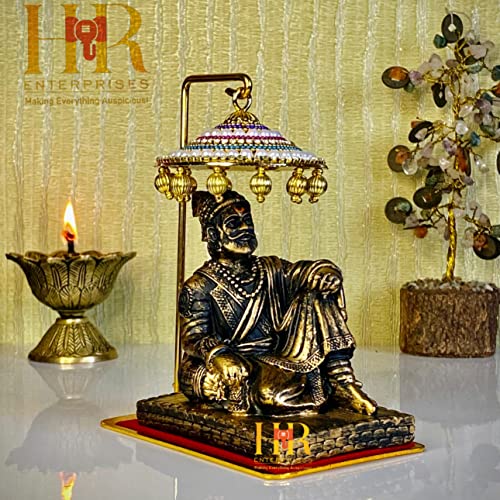 Image of HR Enterprises(SM 201 A.Gold Chhatrapati Shivaji Maharaj Statue with Umbrella,Idol with Umbrella,Shivaji Maharaj Murti for Home Decor, Office Decor,Gifting, car Decor, showpieces in Home.
